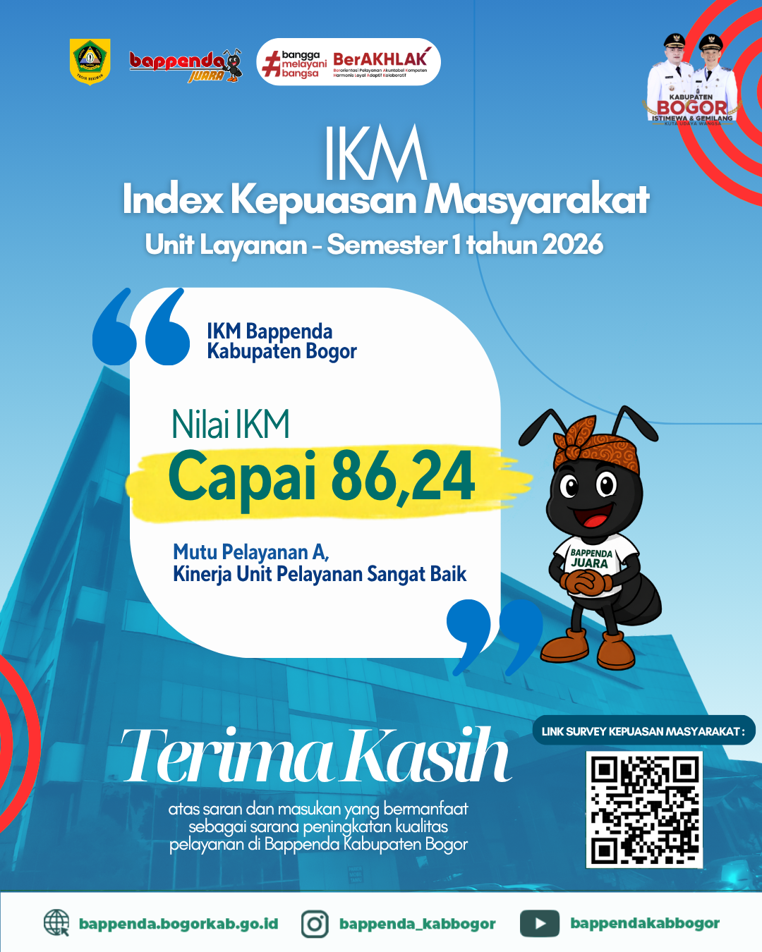 BAPPENDA Kabupaten Bogor Raih Nilai IKM 86,24% dengan Predikat Sangat Baik